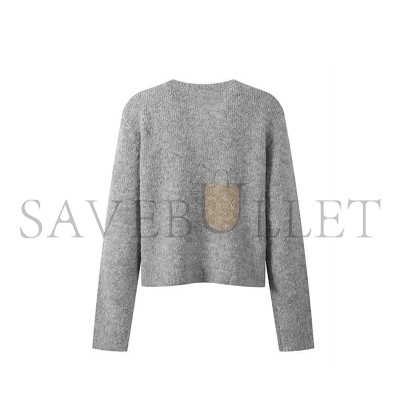 CELINE SOLID ROSE ACCENT O-NECK LONG SLEEVE KNIT CARDIGAN 